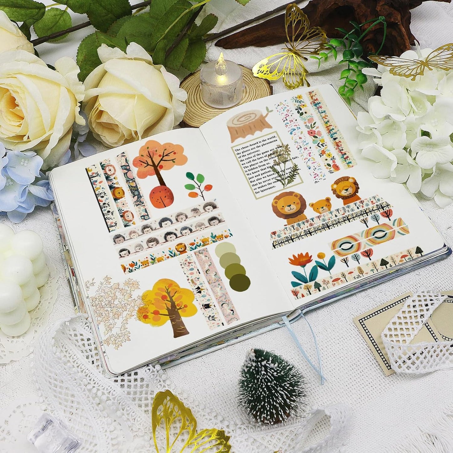 Washi Tape Set 39 Rolls - Cute Animal Colored Decorative Adhesive Tape for Kids, Masking Tape for Scrapbooking Supplies, DIY Crafts, Gift Wrapping, Junk Journal, Planners, School Supplies