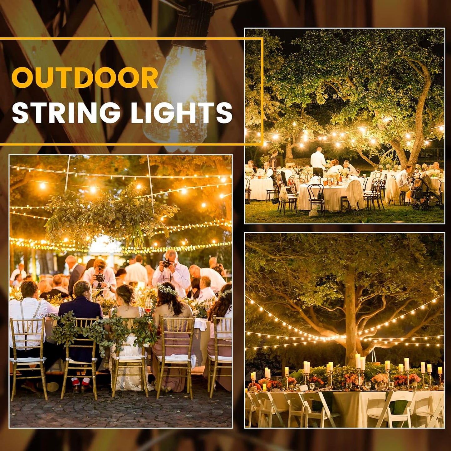 100FT Outdoor String Lights, LED Patio Lights with 50+3 ST38 Vintage Edison Shatterproof Bulbs, IP65 Weatherproof Outside Hanging Lights for Backyard Bistro Cafe Garden(50FTx2)