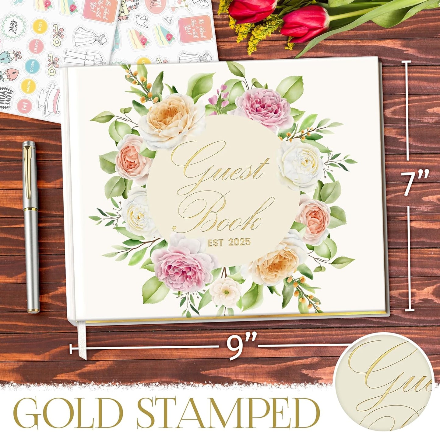 Wedding Guest Book with Pen and Stickers Included , Custom Guest Book Design 2025 , Guest Book Wedding Reception Size7.2" x 9.2" , Beautiful Wedding Guest Book Alternative , Thick Paper Wedding Signs