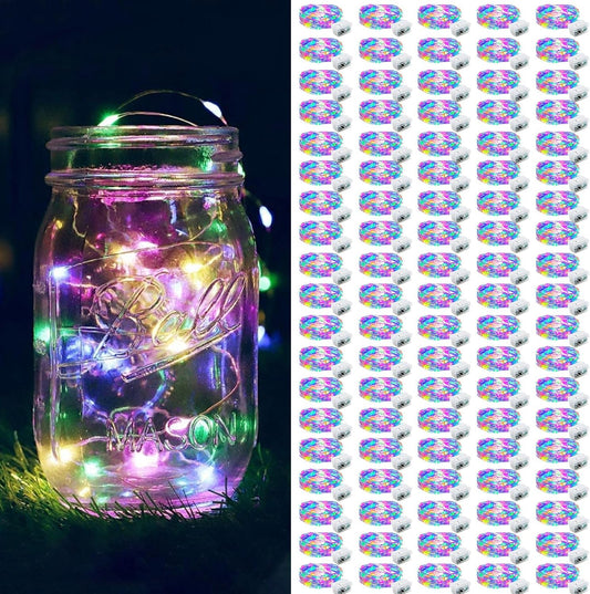 ZGWJ 100 Pack Fairy Lights Battery Operated, 7ft 20 Mini LED Fairy String Lights Silver Wire 3 Modes for DIY, Parties, Wedding, Bedroom, Halloween Christmas Decoration Multicolor