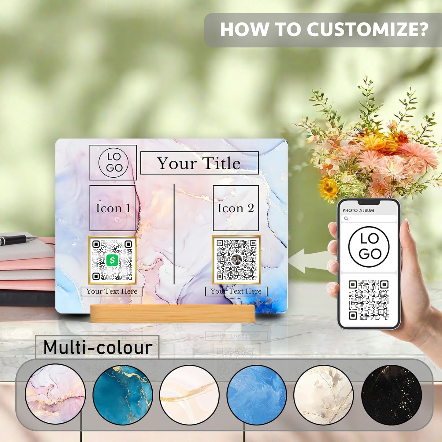 Personalized Custom Metal QR Code Sign Venmo Cashapp Scan to Pay with Stand Instagram Facebook Social Media QR Signs Bar Code QR Plaque Print for Business Salon Beauty Store Restaurant Wifi Sign (Horizontal 2)