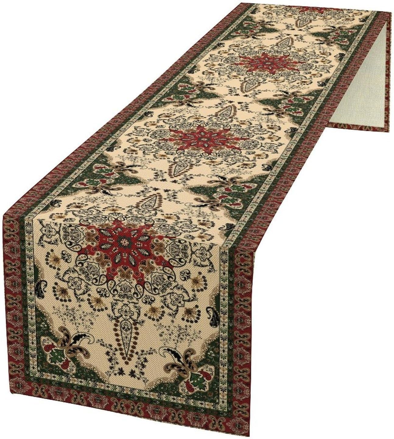 Vintage Paisley Bohemian Table Runner Beige Red Rustic Farmhouse Home Kitchen Table Dining Coffee Room Garden Party Wedding Decor 13x72in