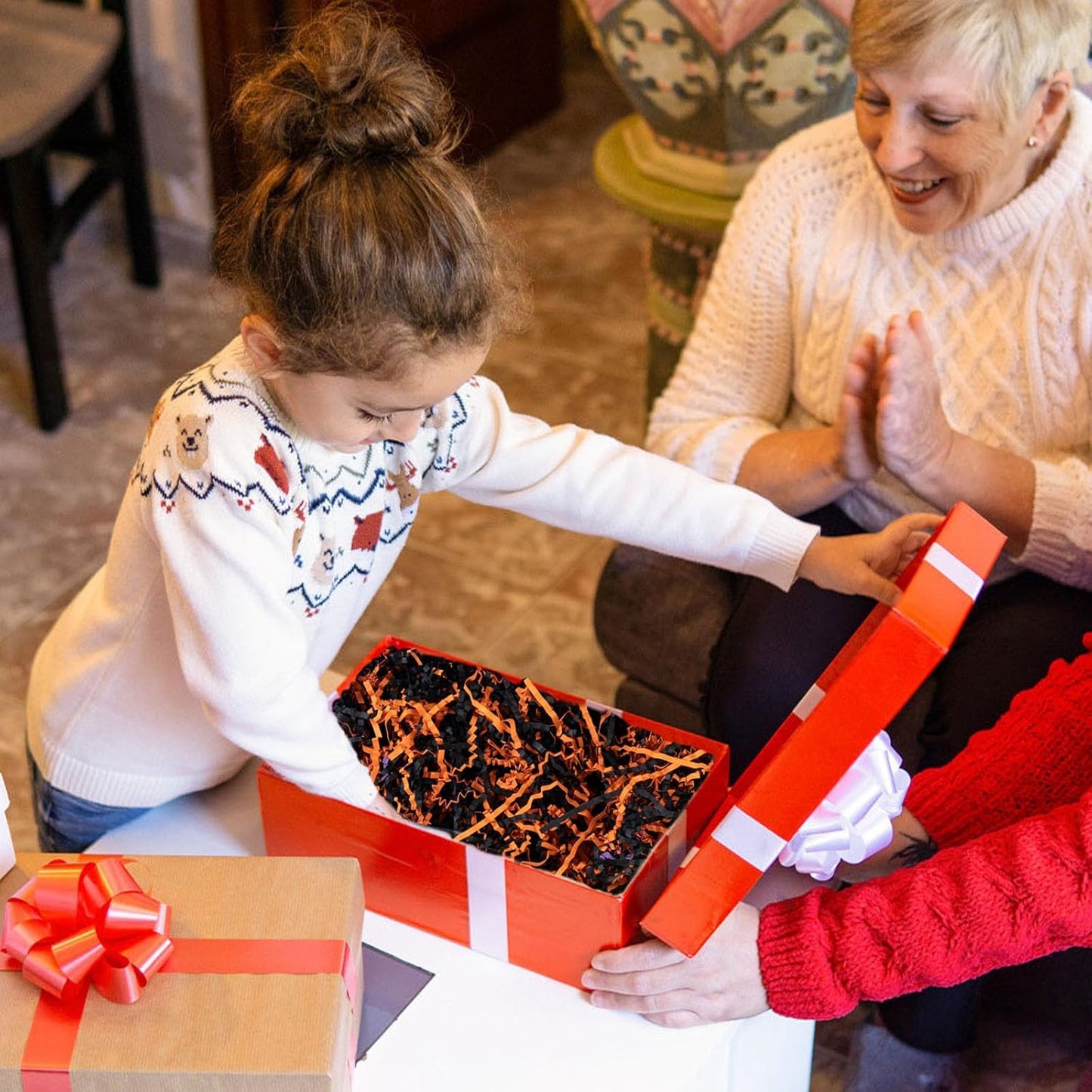 1 LB Black Orange Crinkle Cut Paper Shred Filler Great for Gift Wrapping, Halloween Basket Fillers, Birthday, Gift Wrapping, Anniversary, Christmas Party Decor Filling Supplies