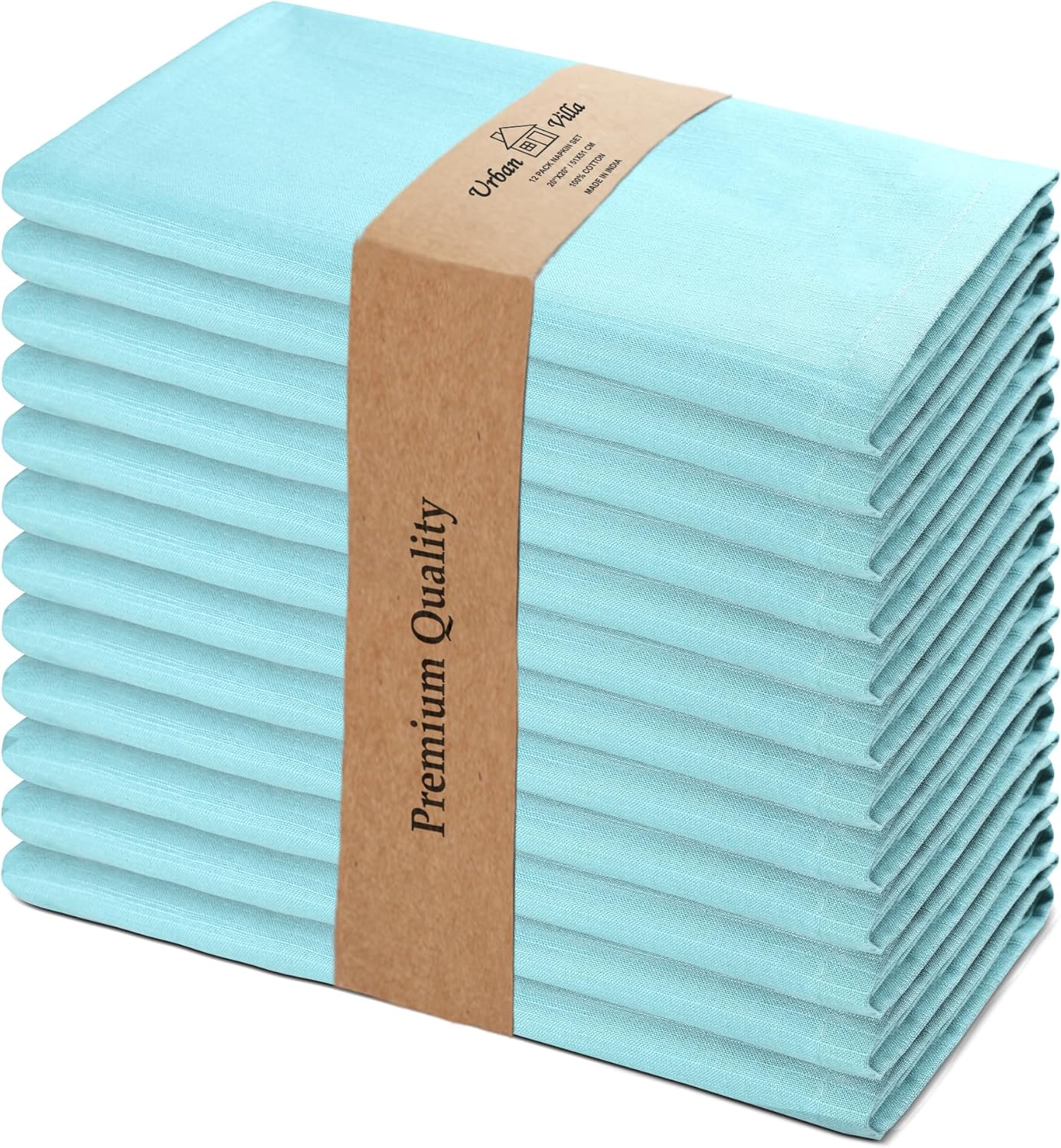 Urban Villa Easter Napkins Aqua Color Cloth Napkins (Set of 12) Oversized 20x20 Inches 100% Cotton Slub Premium Quality Soft Durable with Mitered Corners Reusable Washable Everyday Use Napkins