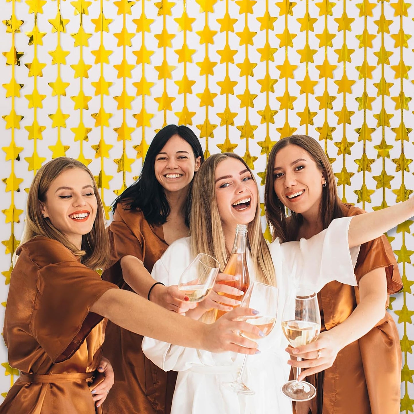 LOLStar 2 Pack Gold Stars Birthday Decorations 3.3X6.6 ft Golden Party Backdrop Foil Fringe Curtains for Bridal Baby Shower Wedding Anniversary Congrats Retirment Christmas Decors Photo Booth Props