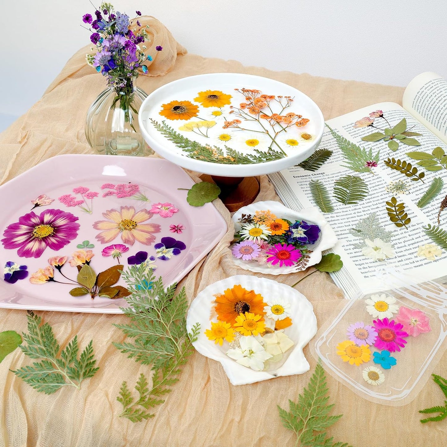 Dried Pressed Flowers for Resin Mold Dry Flower Real Leaves Bulk with Tweezers Natural Herbs Kit for Scrapbooking DIY Art Crafts Candle Jewelry Making Nails Floral Decoration