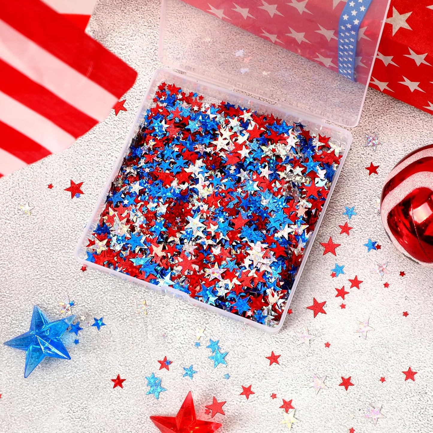 MARFOREVER Glitter 4th of July Star Confetti, Red White Blue Star Sprinkles Independence Day Scatter Confetti Patriotic Table Centerpiece for Fourth of July Memorial Day American Party Decorations