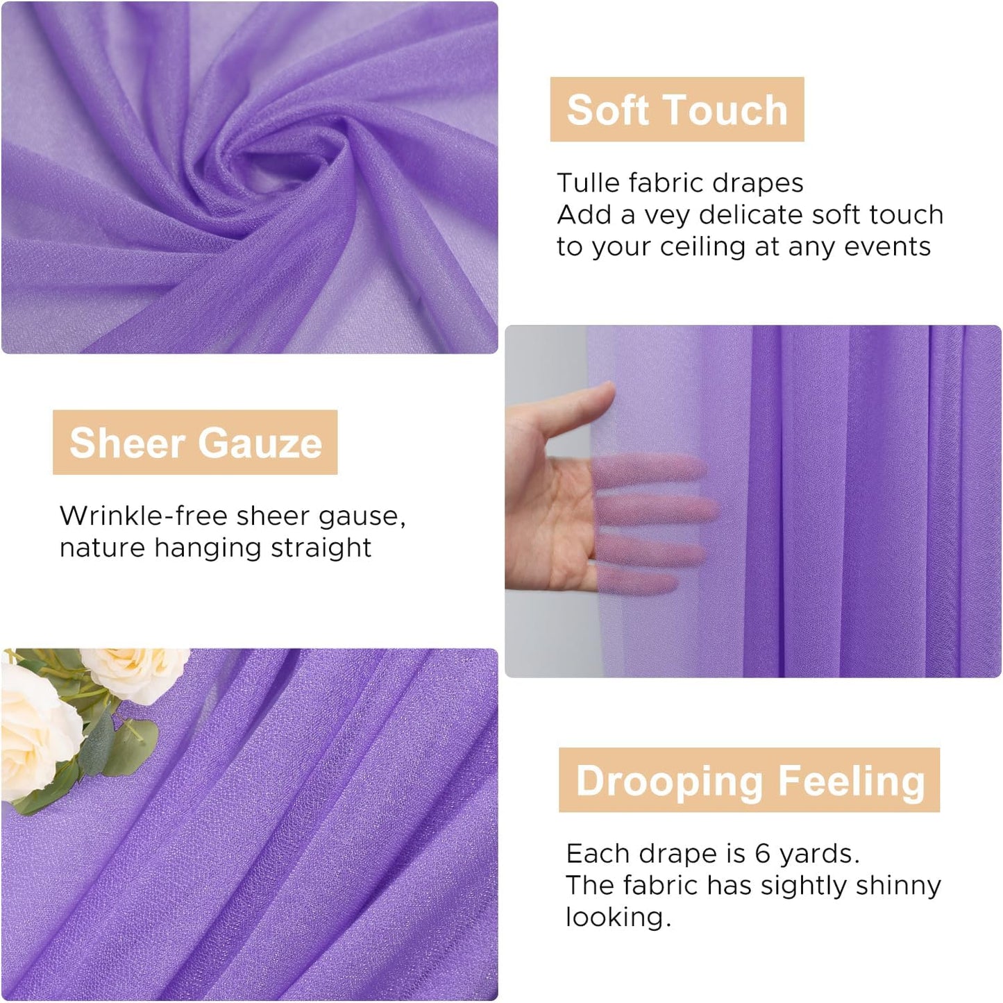 Wokceer Wedding Arch Draping 2 Panels 28.7" x 20FT Lavender Purple Sheer Fabric Backdrop for Ceremony, Birthday Party, Bridal Shower Decoration
