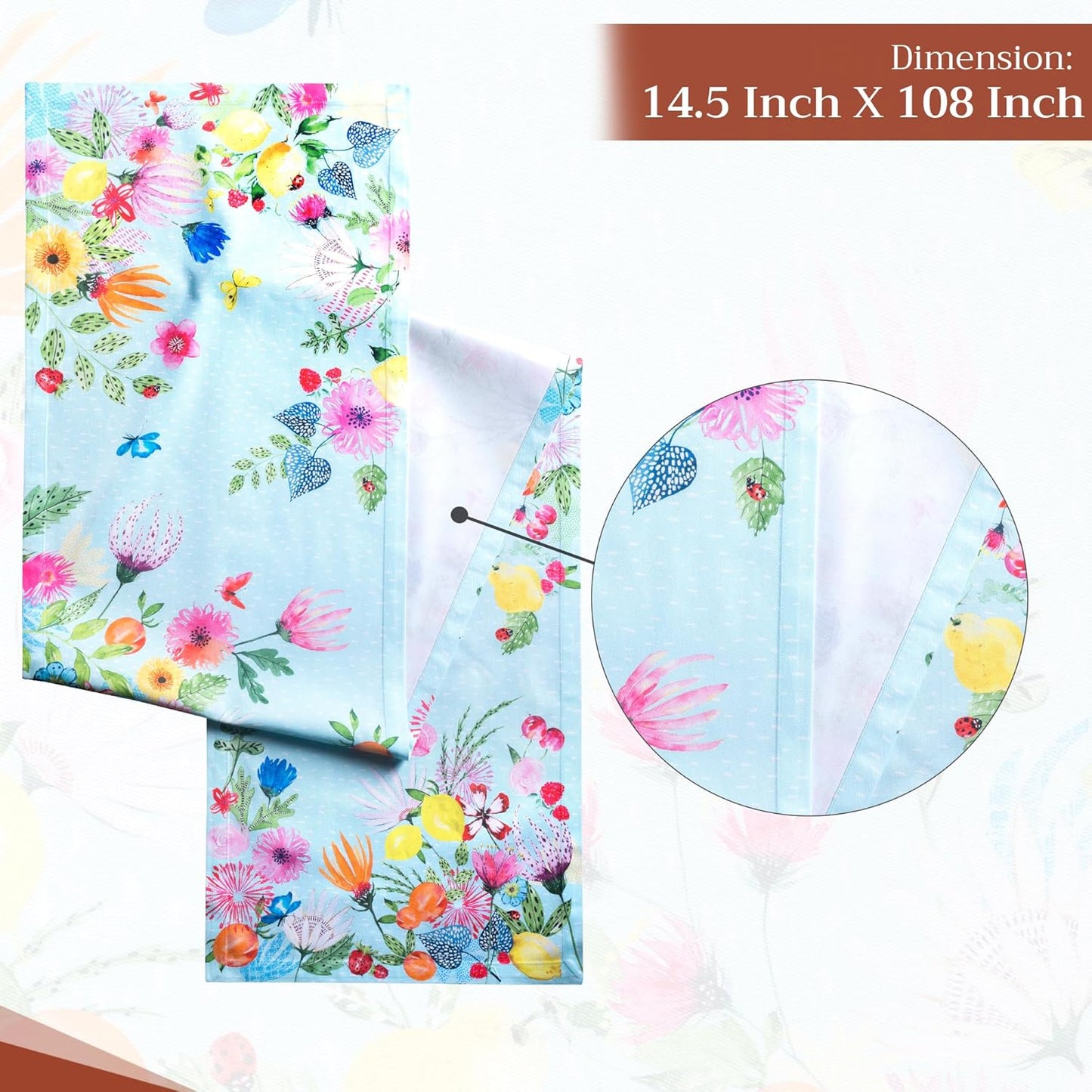 Maison d' Hermine Table Runner 100% Cotton Single Layer Table Runners 108 inches Long Decorative for Home Kitchen Dining Party Wedding Bridal Shower Spring Summer (Jardin D'Ete - Mint, 14.50" x 108")