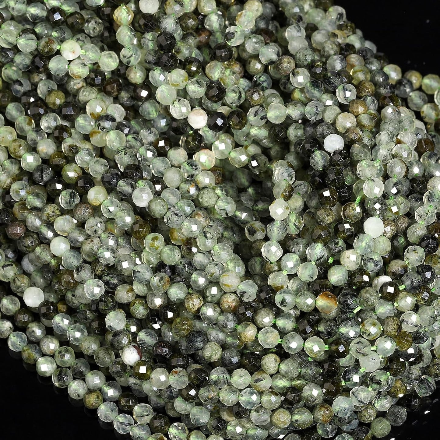 Song Xi 90pcs 4mm Natural Prehnite Gemstone Beads Faceted Round Loose Stone Beads for Jewelry Making