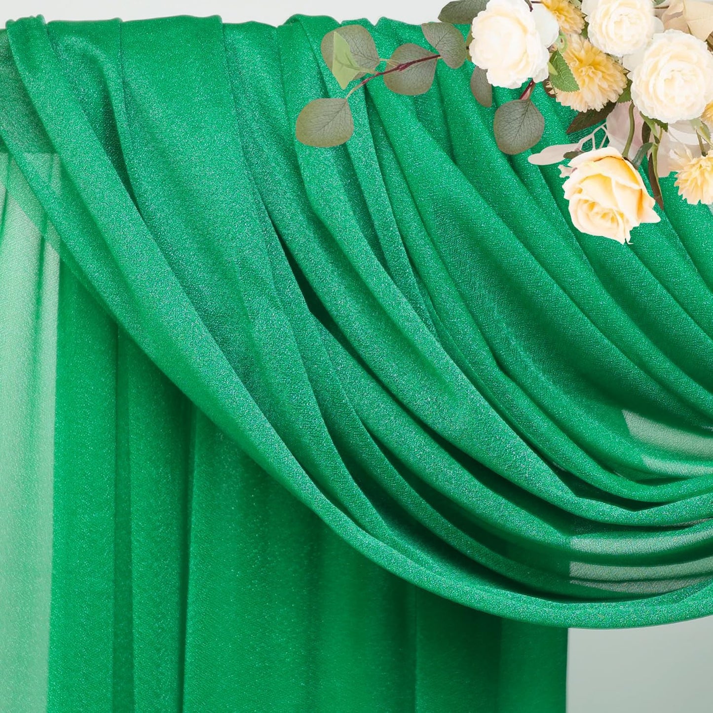 Wokceer Emerald Green Wedding Arch Draping Fabric Backdrop 4 Panels 28.7" X 20FT Sheer Drapes Fabric for Wedding Arbor Ceremony Party