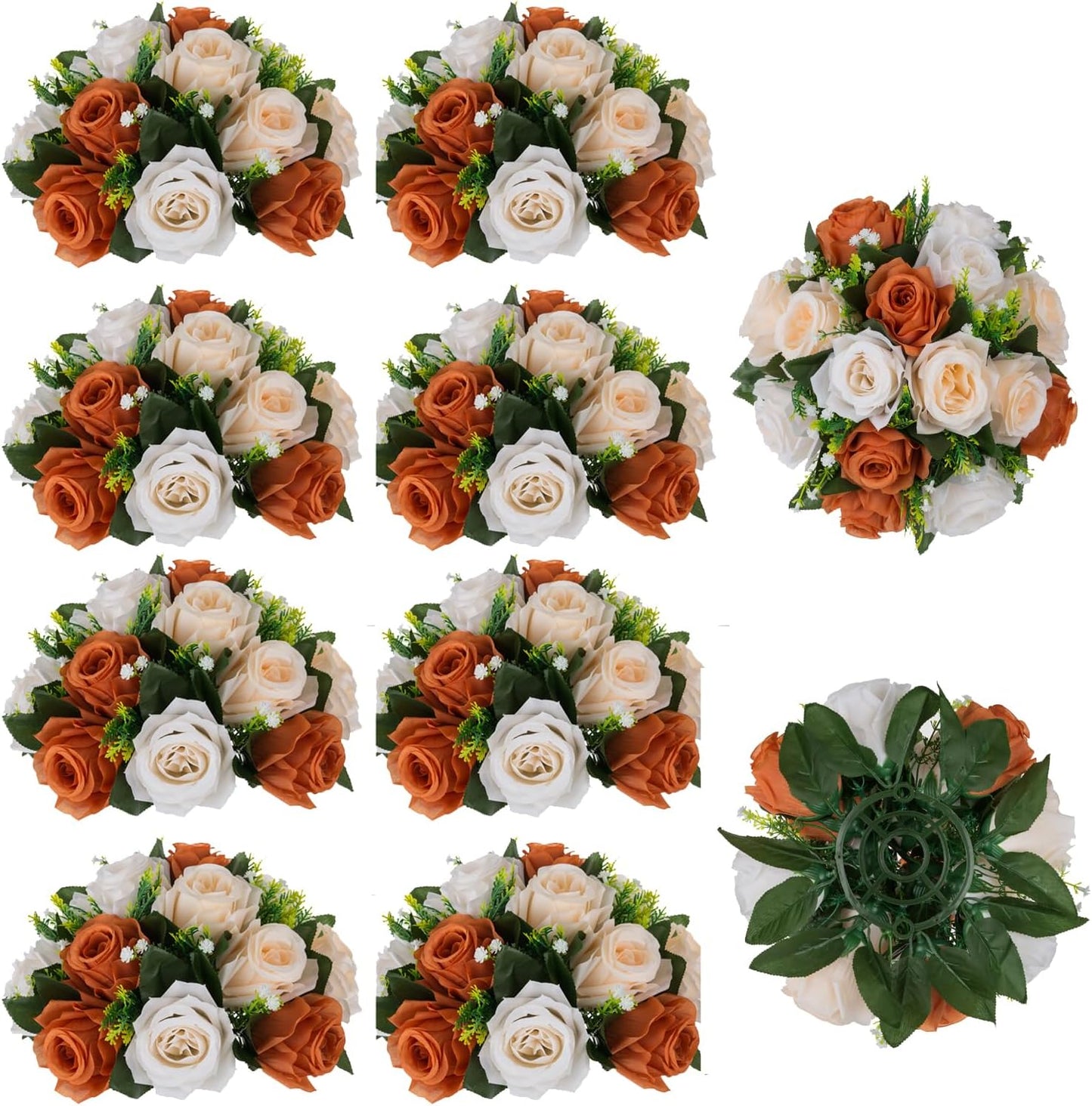 BLOSMON Flower Balls Wedding Centerpieces: 10 Pcs Terracotta Fake Rose Kissing Balls Table Decor - Fall Artificial Silk Bouquet with Base Floral Arrangements Home Party Room DIY Decorations