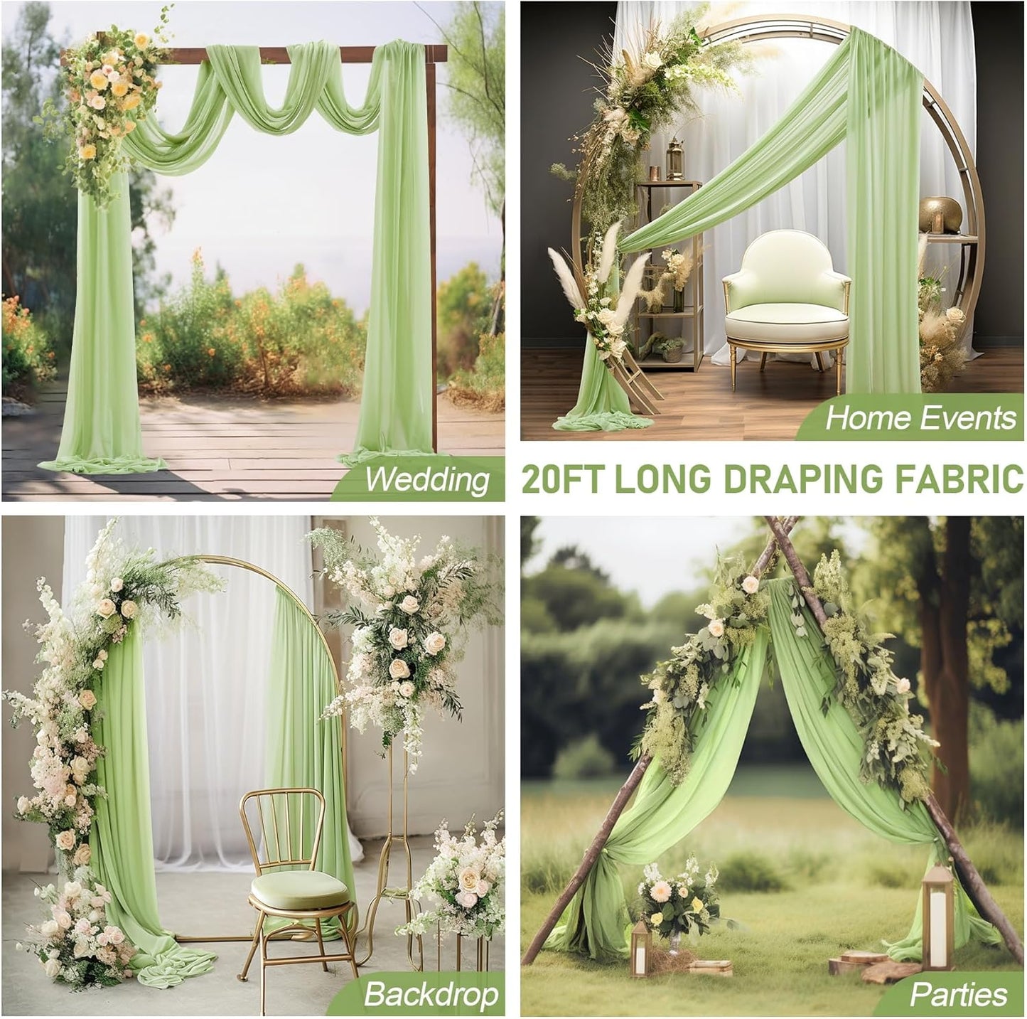 30" x 20Ft Wedding Arch Draping Fabric, 1 Panel Olive Green Sheer Curtain Drapes Extra Wide & Long Backdrop Curtains for Wedding Arch Ceremony Birthday Party Decorations