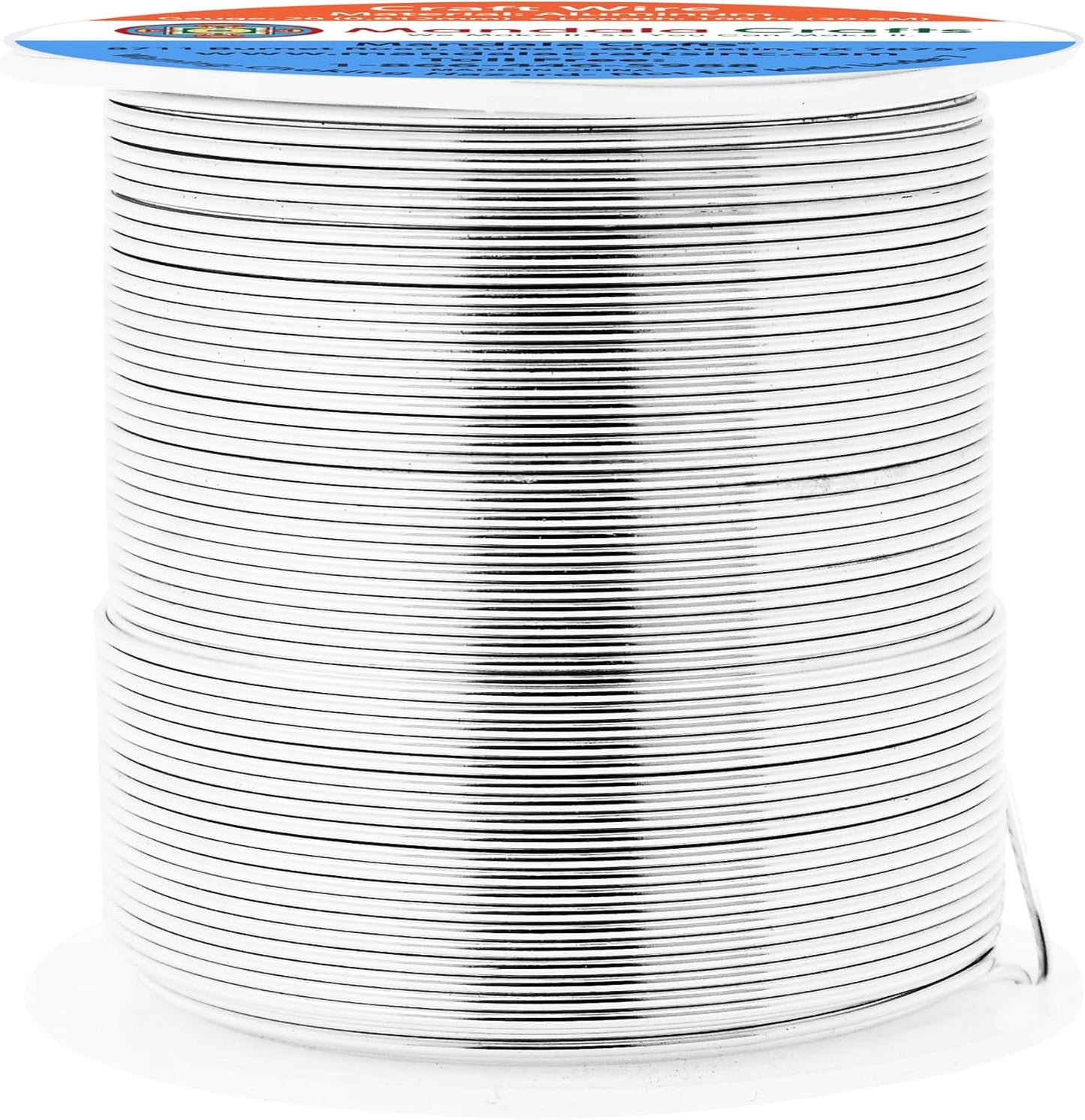 Mandala Crafts 20 Gauge Anodized Aluminum Craft Wire for Jewelry Making - 100 FT Colored Flexible Silver Tone Wire - Bendable for Bonsai Armature Crafting Sculpting