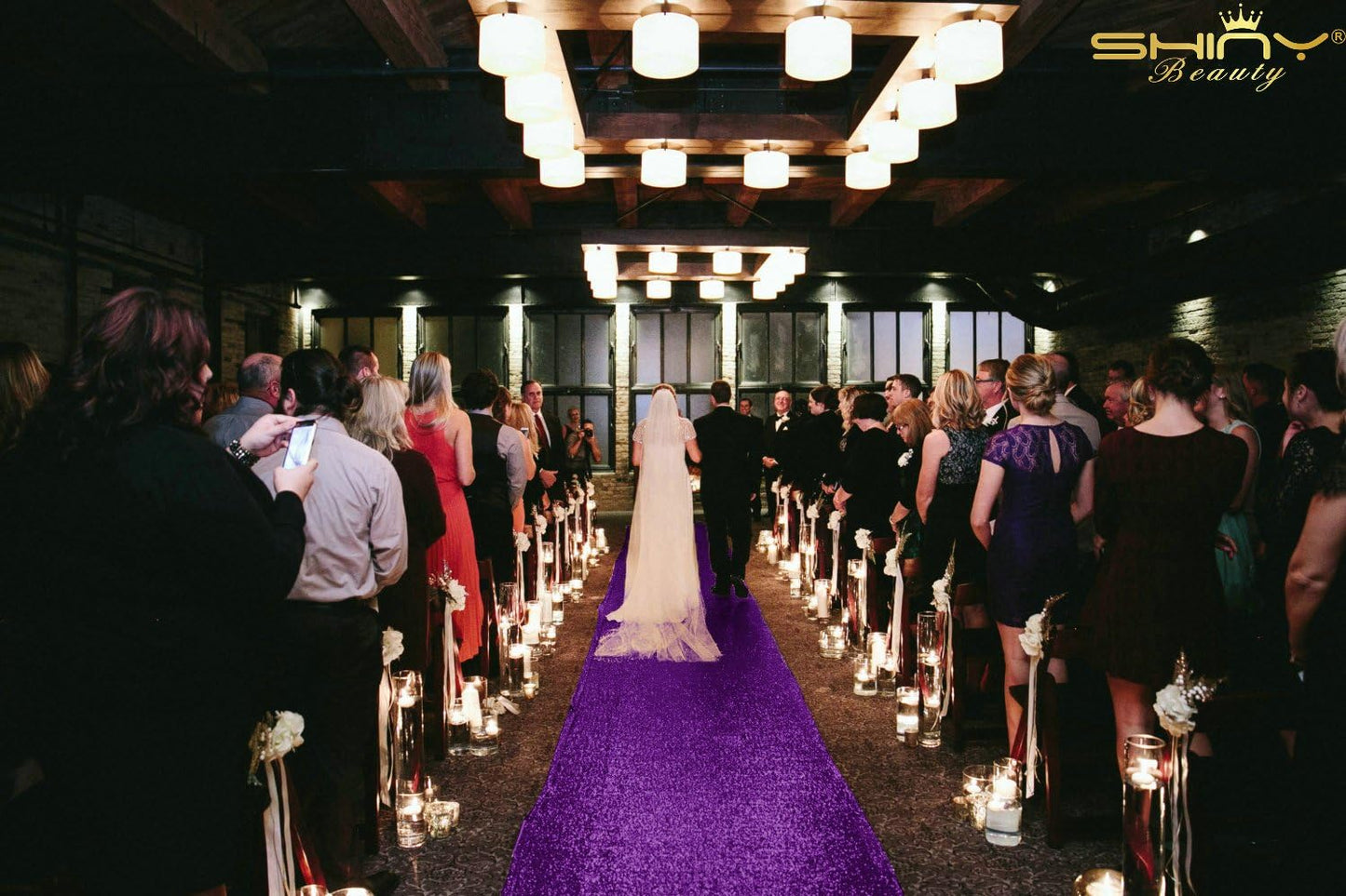 ShinyBeauty Sequin Aisle Runner Purple Glitter Carpet for Wedding & Party ， Sparkling Decorative Floor Mat ， Elegant Event Walkway （15ft x 2ft，Purple）