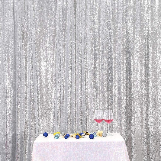 Poise3EHome 6FT x 8FT Silver Sequin Photo Backdrop Curtain for Birthday Wedding Engagement Baby Shower Bachelorette Christmas Party Decorations