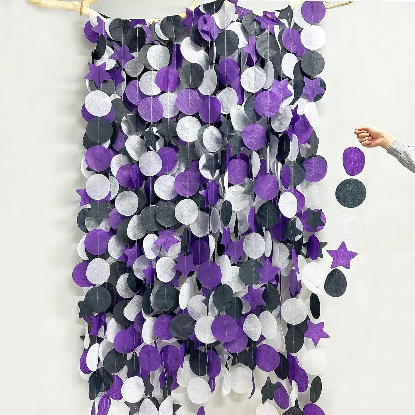 173 Ft Purple Black and White Party Decorations Big Star Circle Dot Backdrop Streamer Garland for Graduation Birthday Bachelorette Engagement Wedding Bridal Shower Baby Shower Halloween Party Supplies