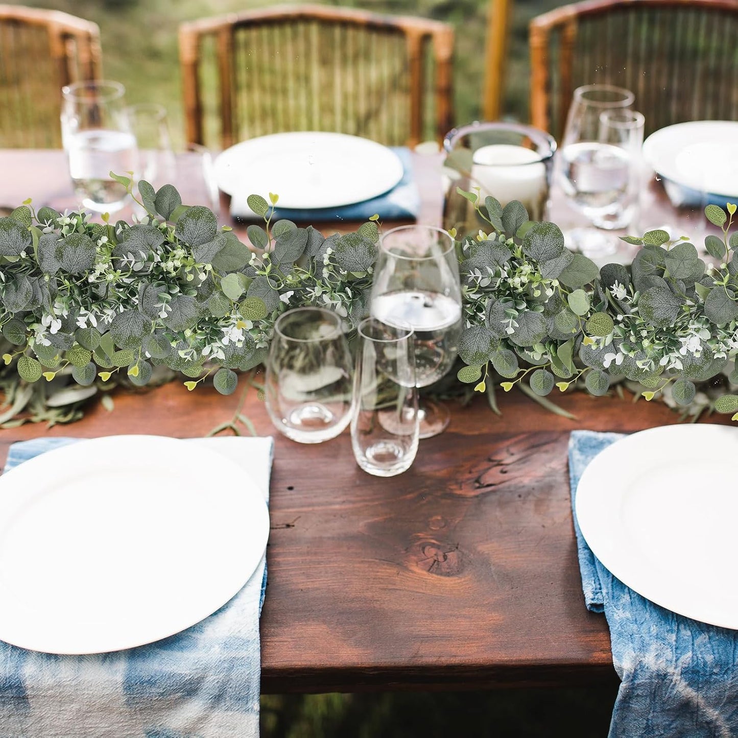 N&T NIETING 2 Pack Artificial Eucalyptus Garland with Flowers, Faux Greenery Garland Decor 6FT Eucalyptus Vines, Fake Hanging Vines Summer Garlands for Mantle Wedding Backdrop Decorations