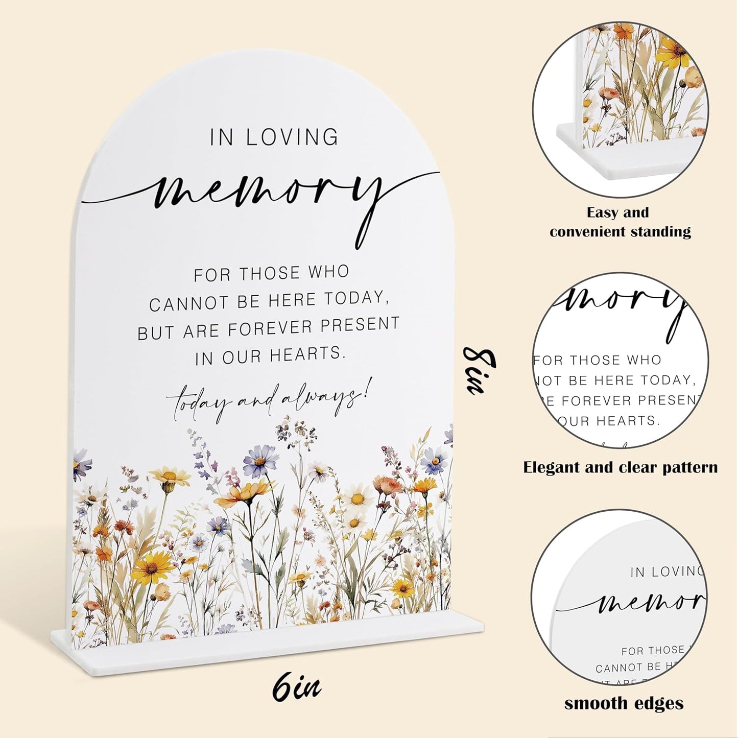 Memorial Table Sign for Wedding, Boho Floral In Loving Memory Sign, Wedding Signage with Stand, Bridal Shower Table Centerpieces, Supplies for Engagement Reception and Event Party, 37