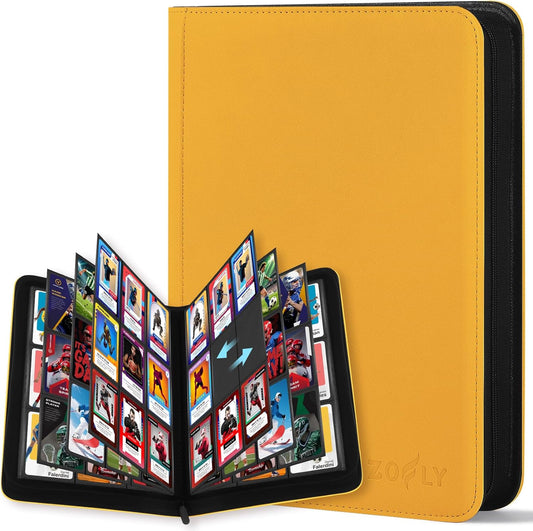 9 Pocket Card Binder, 540 Premium Zip Trading Card Binder, Double-sided Side Loading Card Collection Binder Album, Durable Leather Cover, Ringless Card Folder for Gifts, MTG, TCG, Sport Cards, Yellow