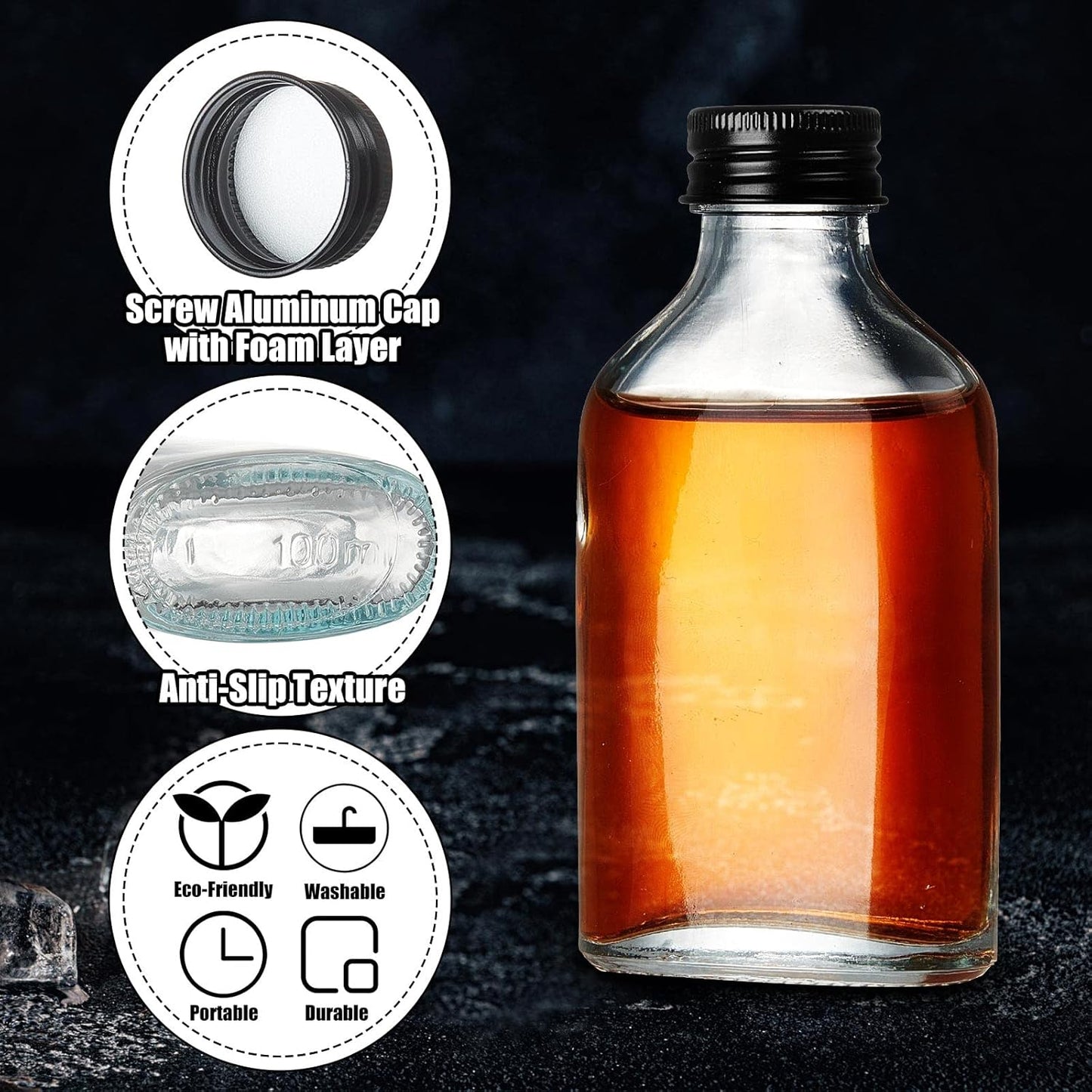 Patelai 16 Pcs Clear Glass Bottles with Caps Mini Glass Flask Liquor Bottles Empty Alcohol Shot Bottling Small Champagne Container DIY Gift for Wine Beverages Liquor Drinks Oil Beer (100 Ml/ 3.4oz)