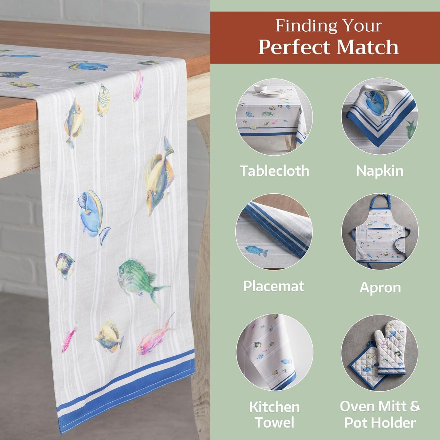 Maison d' Hermine Table Runner 100% Cotton Double Layer Table Runners 108 inches Long Decorative for Home Kitchen Dining Party Baby Shower Wedding Bridal Shower Spring Summer (Poisson, 14.50" x 108")