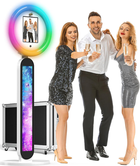 Photo Booth Stand for ipad Customized Logo Metal Selfie Photobooth Machine Fits 10.2", 10.9", 12.9" iPads, Provide Cyratok Software and Music Sync for Events,Rentals & Business Use(Flight Case)