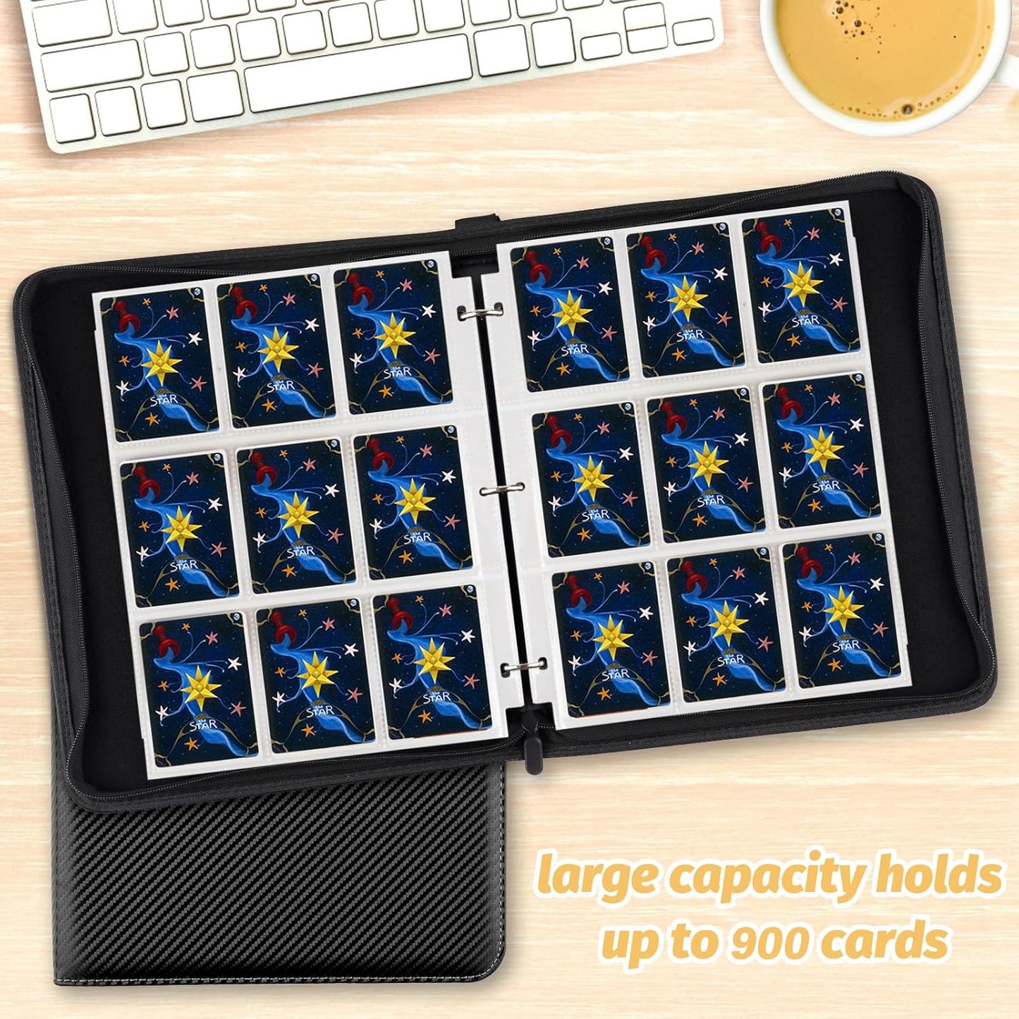 Trading Card Binder, 900 Pockets Card Binder, 9-Poccket Sided Pocket Sports Card Binder, Premium Card Binders Compatible with MTG, TCG, Baseball Cards(Carbon Black)