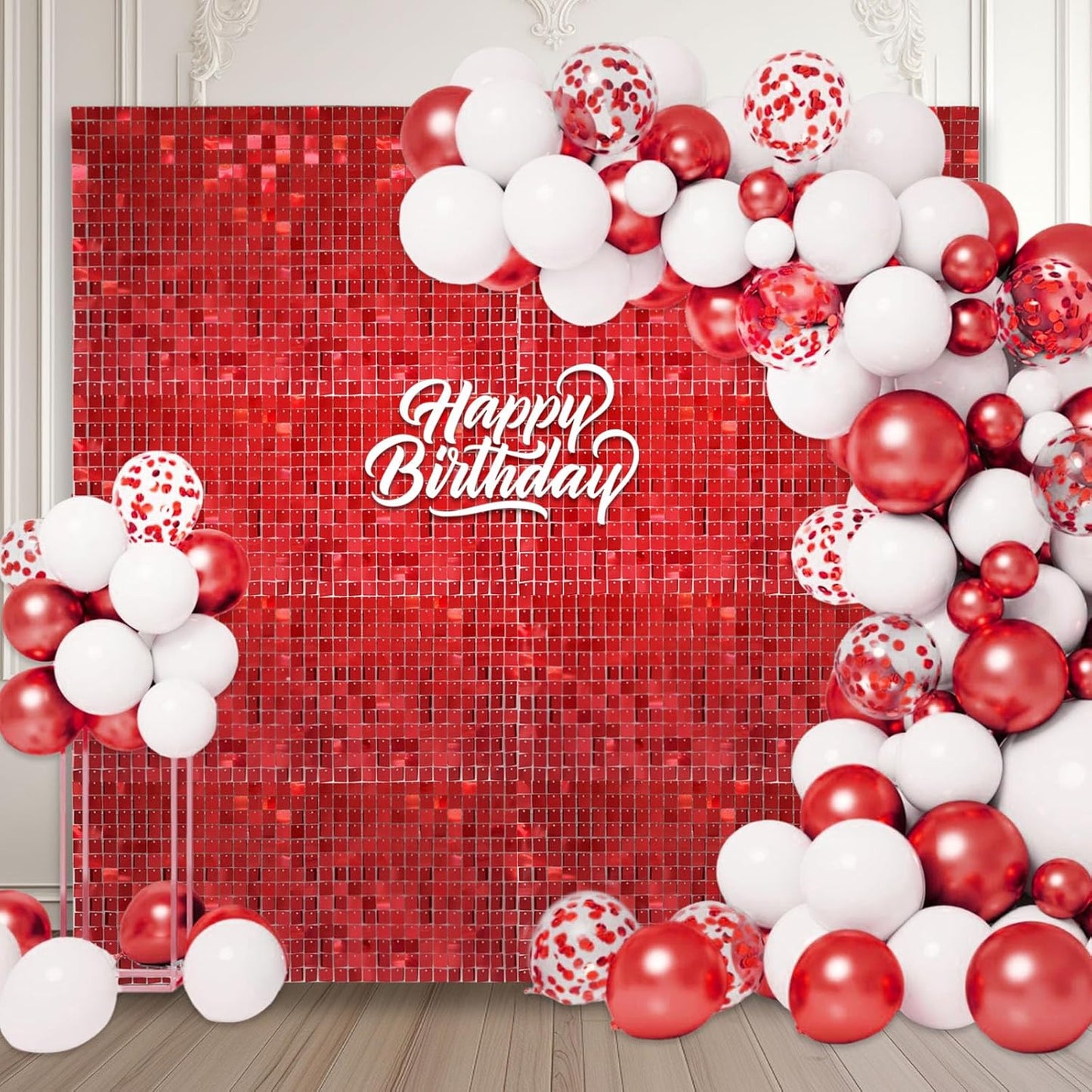 12PCS Red Shimmer Wall Backdrop, Square Sequin Photo Backdrops Panel, Glitter Wall Background for Birthdays, Weddings, Christmas, Baby Showers, Disco Bachelorette Party Decoration (3FTx4FT)