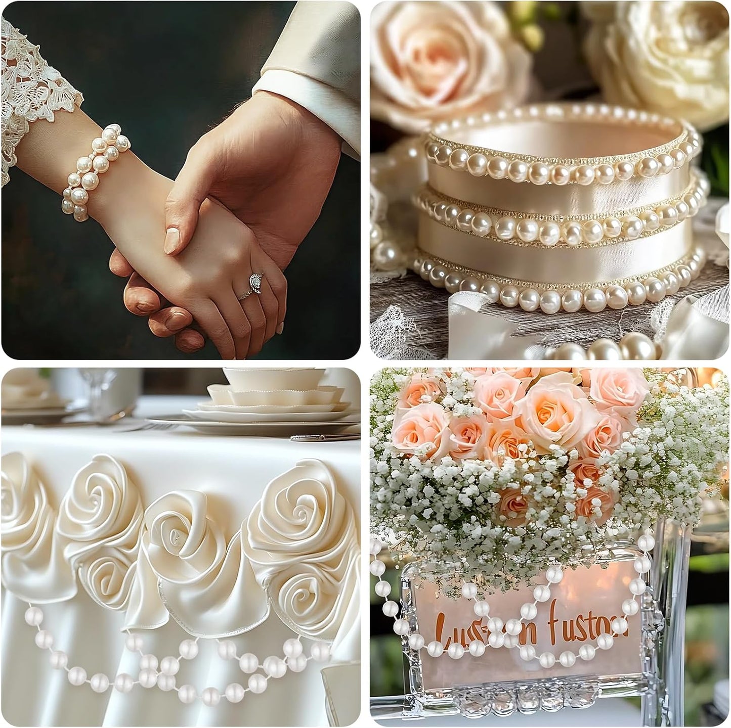 ZPEXRV164 Feet Faux Pearl Beads Garland 3mm Craft String Pearls for Wedding Centerpiece Christmas Tree and Flowers Decoration DIY(White)