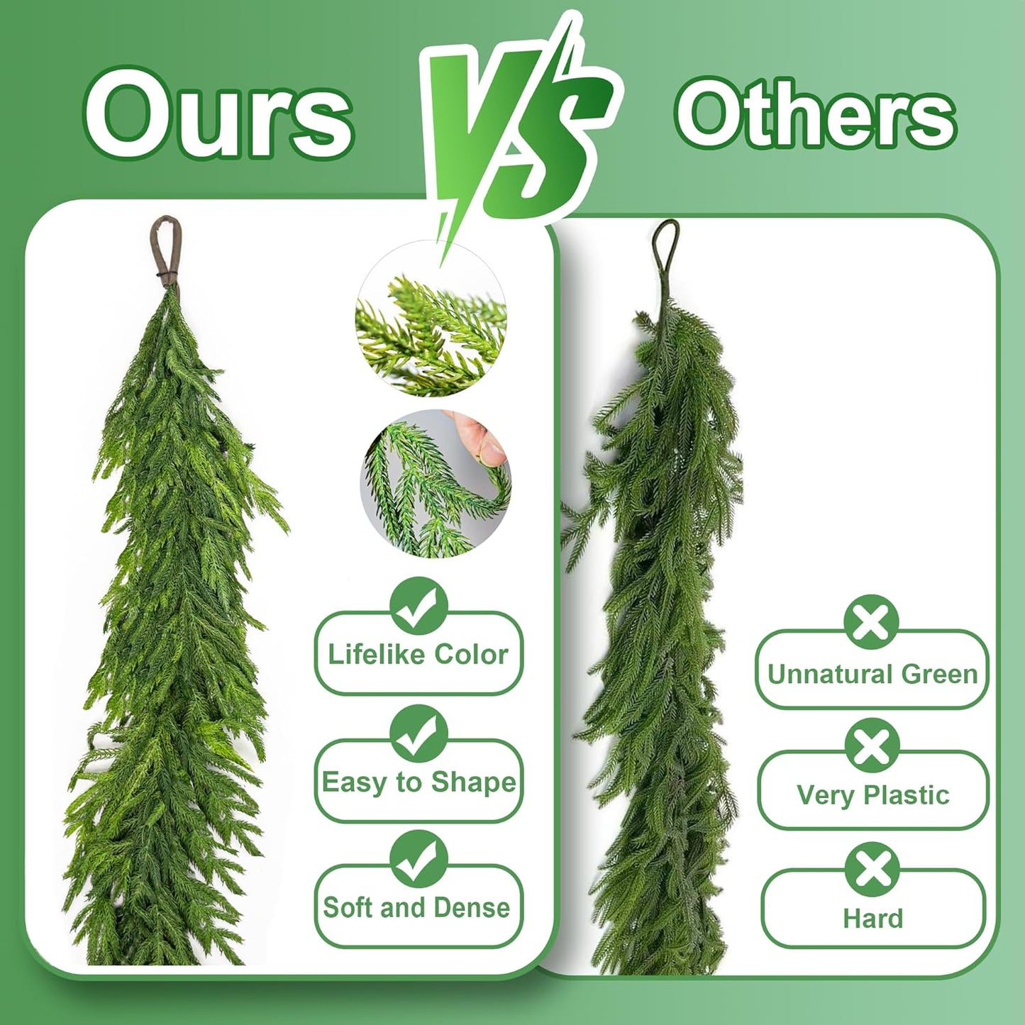 72" Norfolk Pine Garland Real Touch Christmas Garland Faux Cedar Garland Christmas Greenery for Mantle Stairs Table Fireplace Wall Xmas Indoor Outdoor Christmas Decor Holiday Decorations