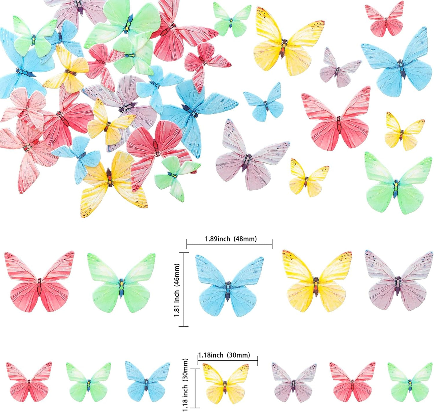 Ephlyn 72Pcs Edible Butterfly Cupcake Toppers Mixed Color Cake Picks Cute Butterfly Cake Decorations for Baby Shower theme Boys Girls Birthday Party Decorations Supplies Colorful