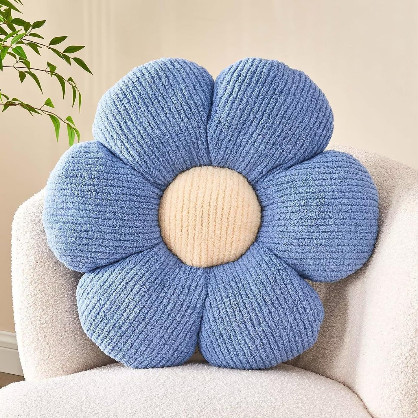 Flower Throw Pillow, Soft Blue 19.6" Shaped Floor Pillow for Home Decor, Cute Aesthetic Plush Decorative Pillows for Bed, Sofa, Couch