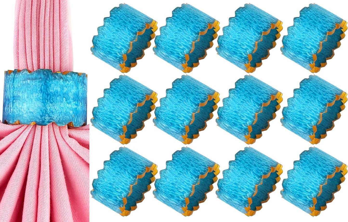 Handmade Epoxy Napkin Rings Set of 12 | Elegant Round Napkin Holders for Dining Table, Weddings, Parties & Home Décor | Durable & Stylish Farmhouse Table Accessories - (Blue Gold) - ALPHA Living HOME
