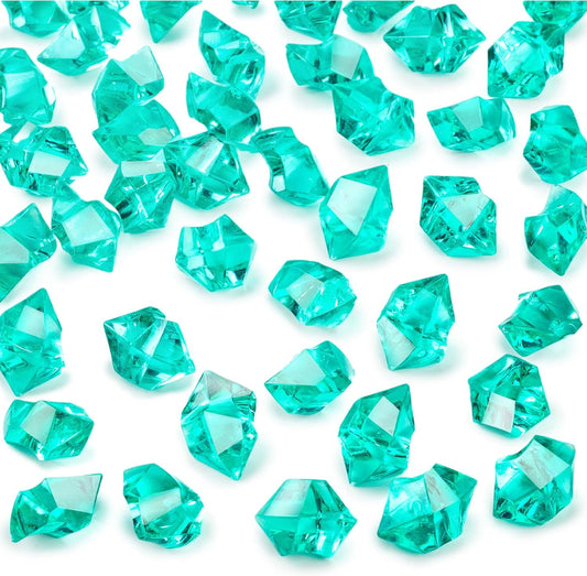 DomeStar Teal Fake Ice Rocks, 150PCS Acrylic Gems Crystals Plastic Shamrock Diamonds Centerpiece for Vase Fillers DIY Craft Wedding Party Table Scatter Decorations