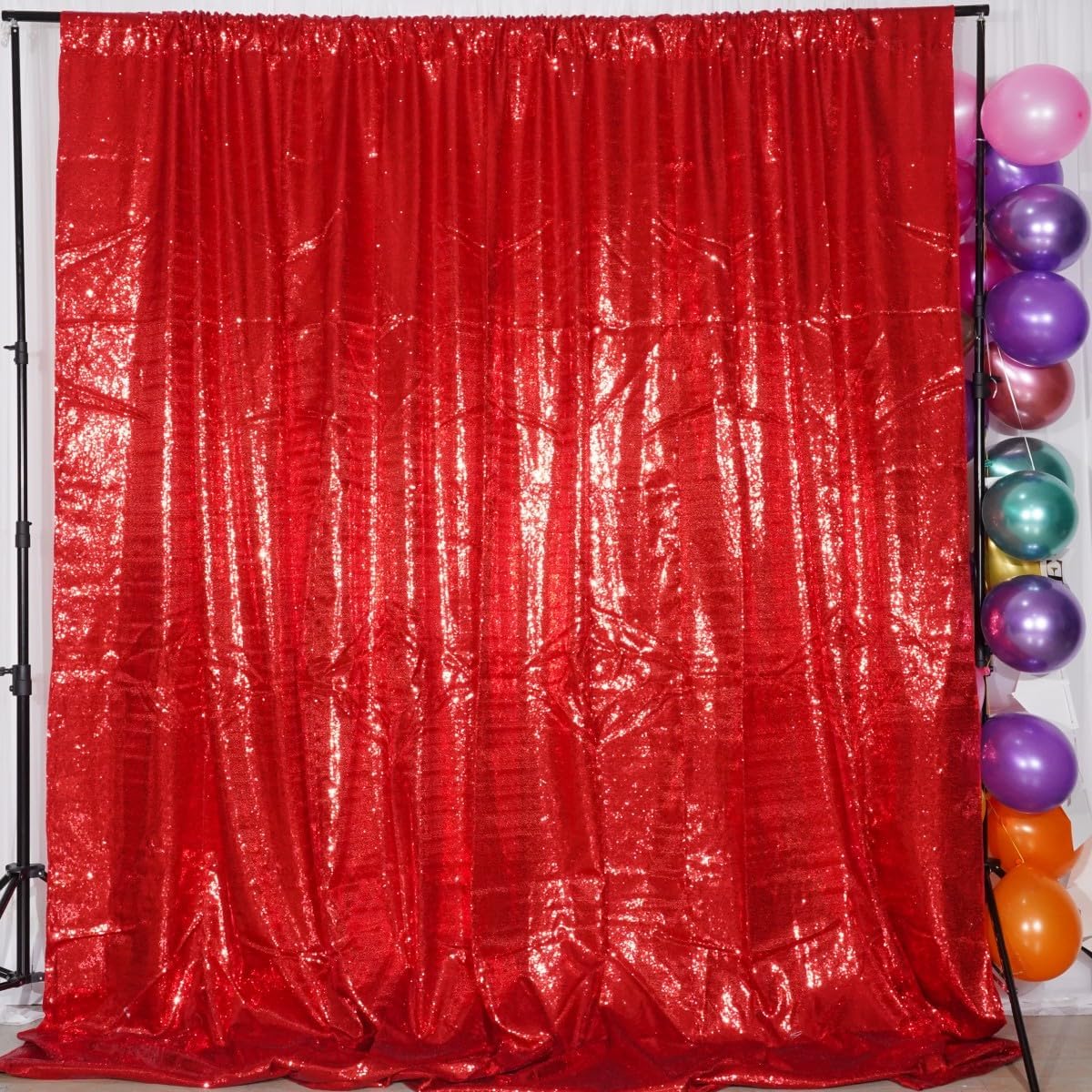 Poise3EHome 6Ft x 8Ft Red Sequin Backdrop, Glitter Thick Satin Sequin Background Drapes, Sequence Xmas Thanksgiving Backdrop for Wedding Party Holiday Festival Decor