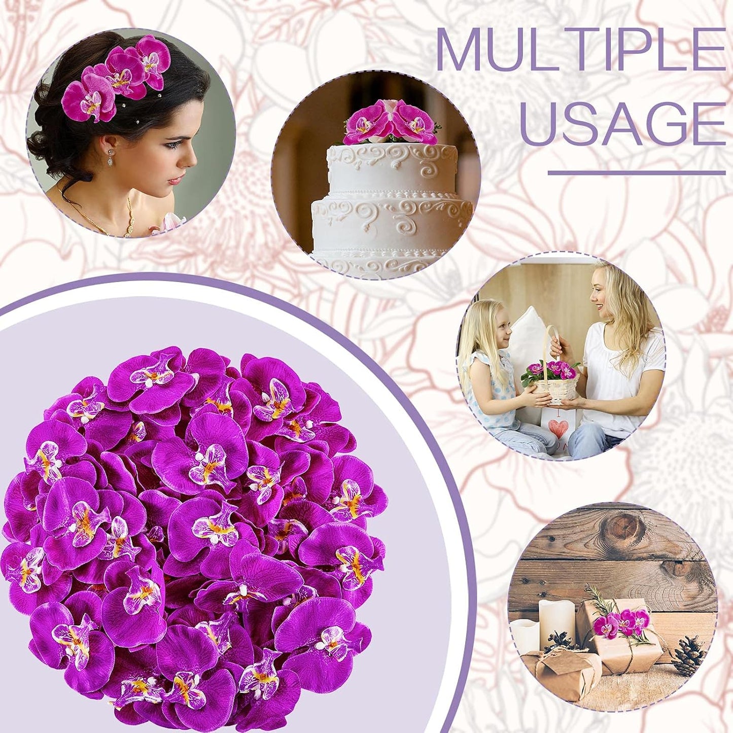 40 Pieces Orchid Petals Artificial Decorations Orchids Heads Flowers Faux Silk Phalaenopsis Butterfly Flower Heads for DIY Craft Home Wedding Party (Dark Purple)