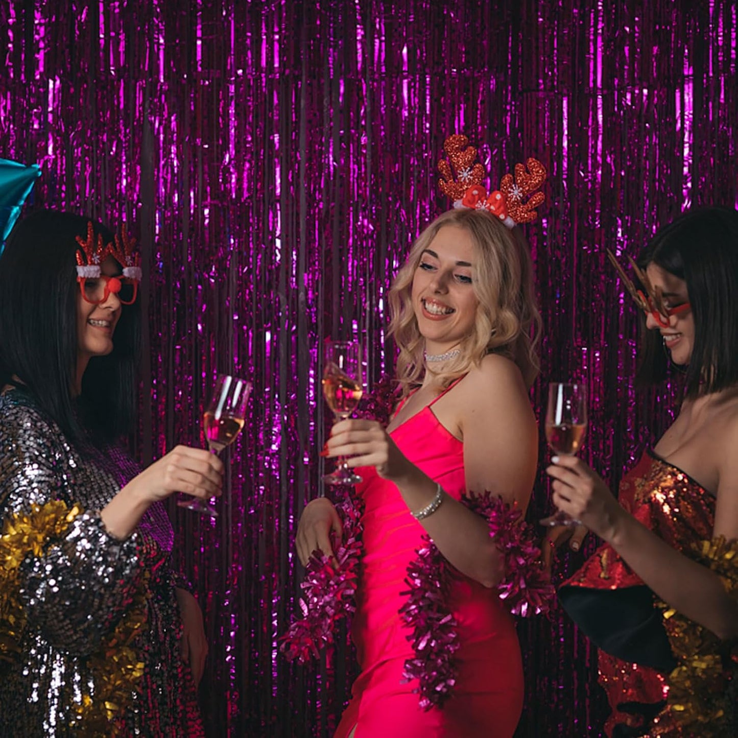 10 Pack Hot Pink Party Decorations Tinsel Curtain Streamers Foil Fringe Photo Booth Backdrop