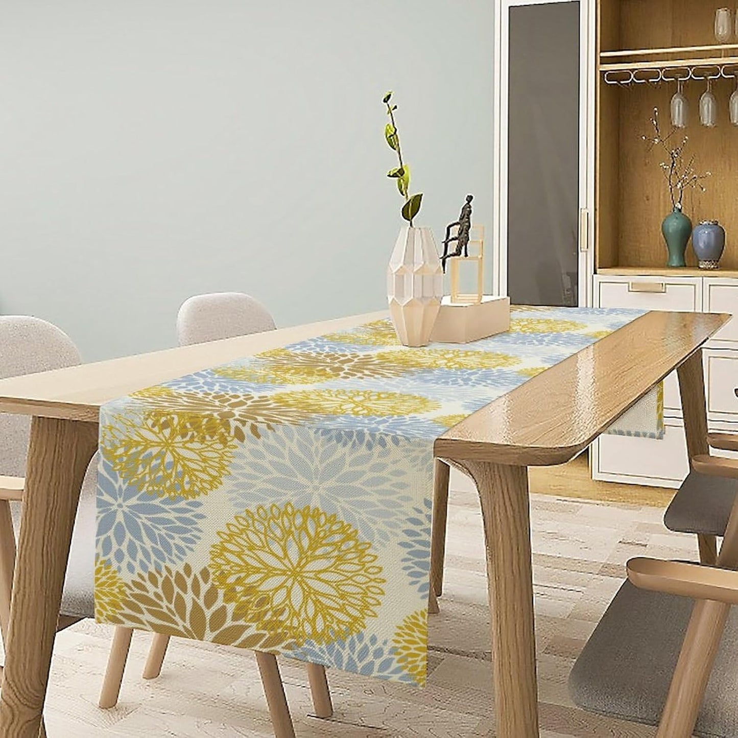 Flowers Table Runner,Spring Summer Floral Pattern Seasonal Farmhouse Kitchen Dining Table Home Party Decoration 13x90 Inch