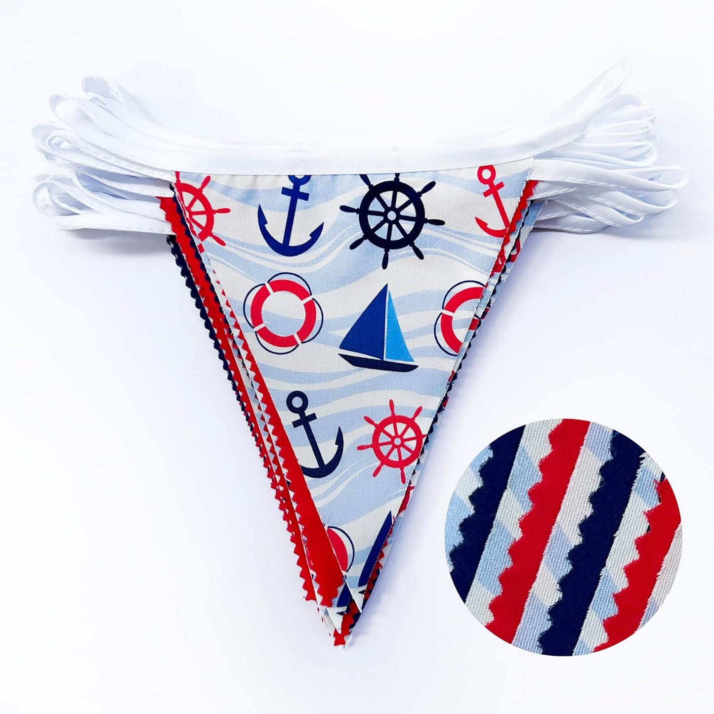 32Ft Nautical Party Decorations Red Blue White Nautical Themed Fabric Banner Triangle Pennant Flag Garland Streamers for Kids Boys Ocean Birthday Ahoy Achor Pirate Baby Shower Outdoor Garden Supplies