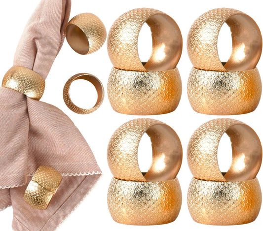 Napkin Holders for Cloth Napkins Set of 12 - Lightweight Metal Round Napkin Holder Hammered Textured,Elegant Table Décor for Weddings, Dinners, Holidays, Events, Kitchen & Dining (Gold) - CLEENTABLE