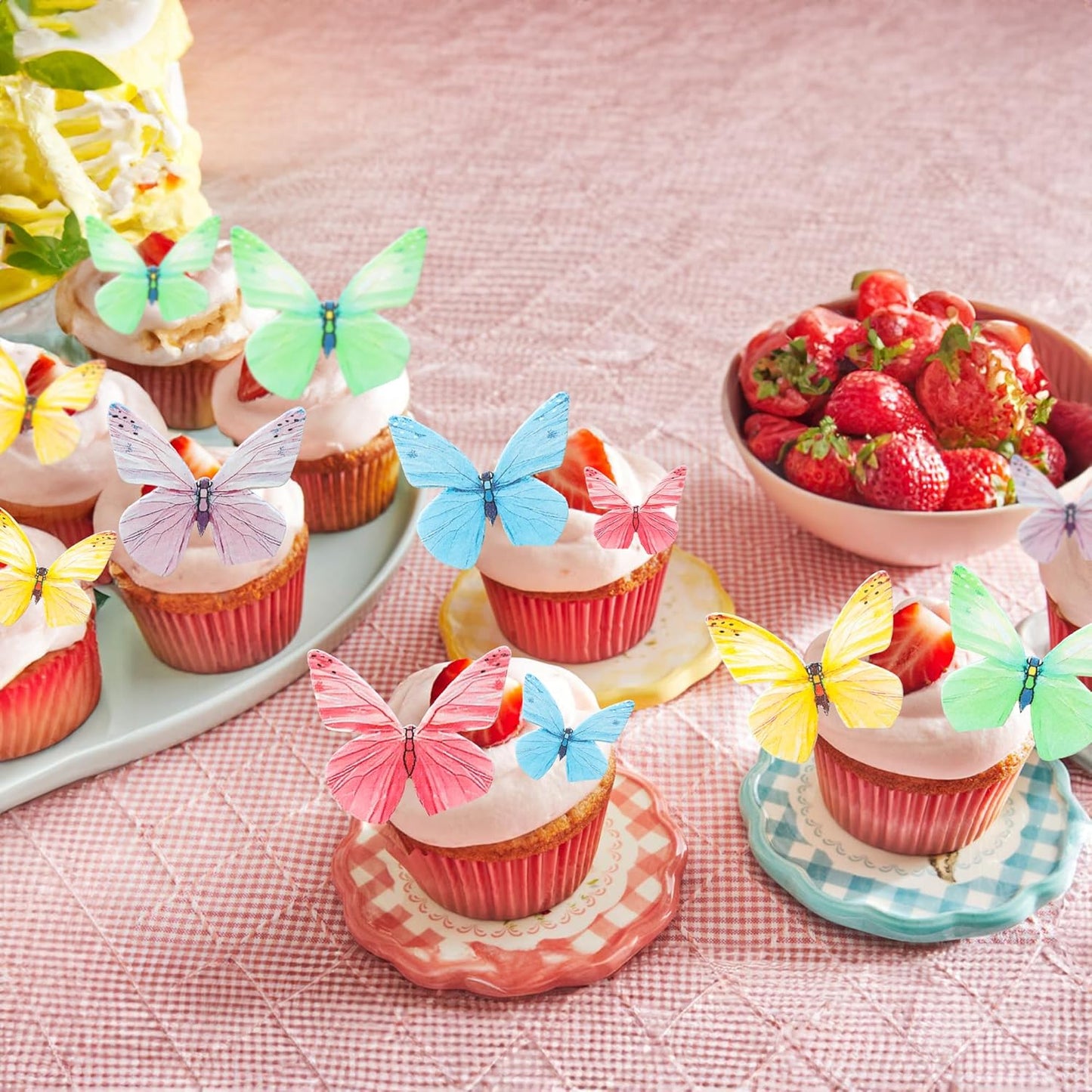 Ephlyn 72Pcs Edible Butterfly Cupcake Toppers Mixed Color Cake Picks Cute Butterfly Cake Decorations for Baby Shower theme Boys Girls Birthday Party Decorations Supplies Colorful