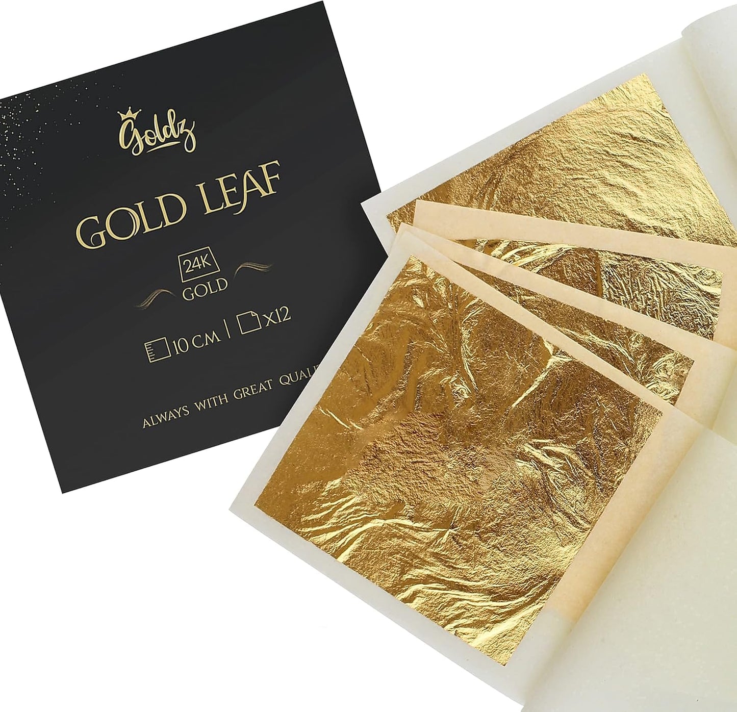 goldz: Edible 99.99% Gold Leaf, Genuine Gold Leaf, 24 Karat Edible gold Sheets. Genuine for Cooking, Art, Food, Steak, Desert, Facial.
