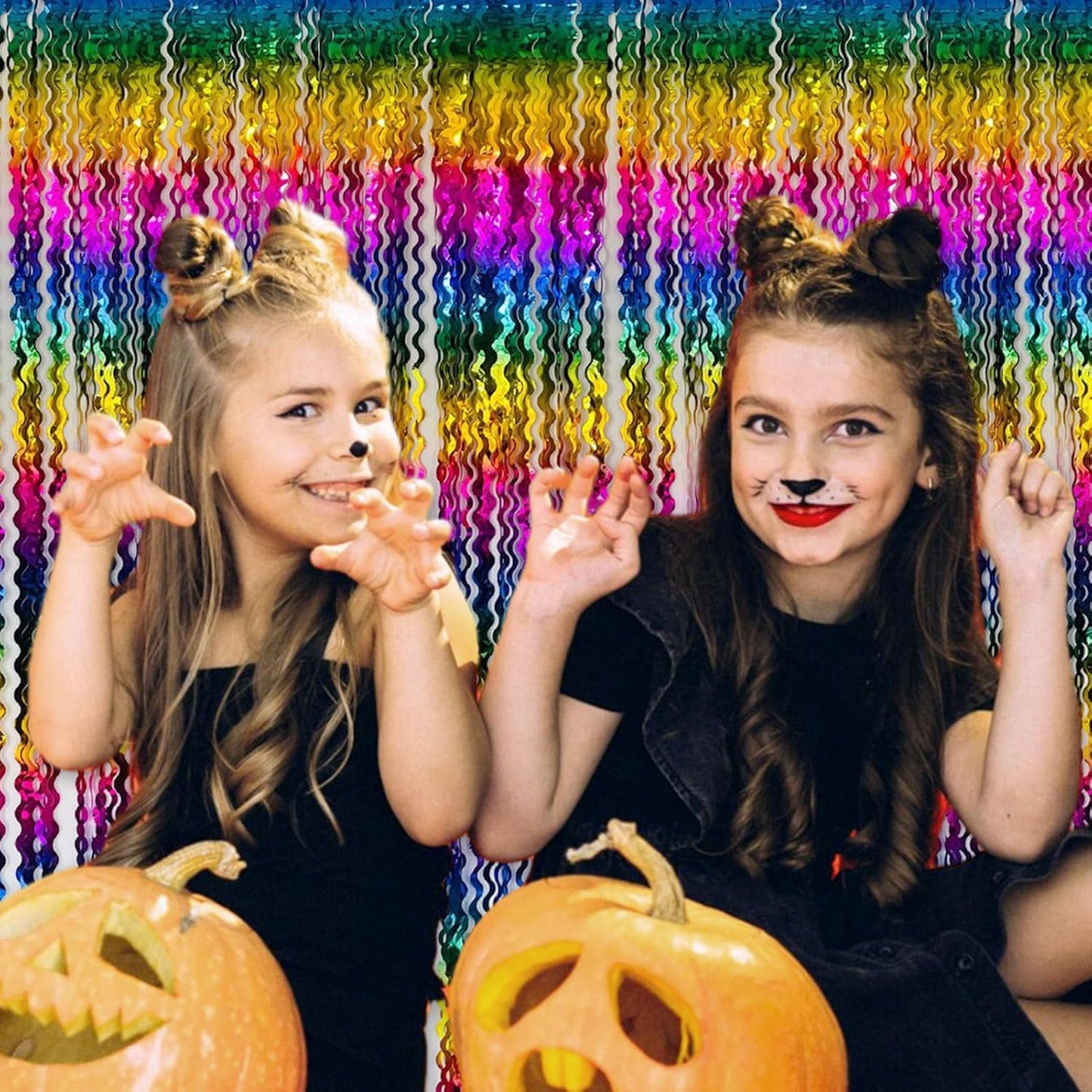 4 Pack Rainbow Wave Foil Fringe Curtain Backdrop, 3.28Ft x 8.2Ft Metallic Tinsel Foil Fringe Streamer Curtains for Photo Booth, Mother's Day, Easter, Birthday, Wedding Party Decoration