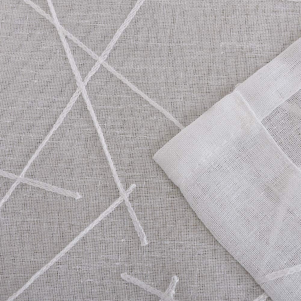 White Sheer Curtains 45 Inch Length, Modern Geometric Embroidery Sheer Rod Pocket Voile Drapes for Living room, Bedroom, Window Treatments Semi Curtain Panels for Villa, Set of 2, 52"x 45".