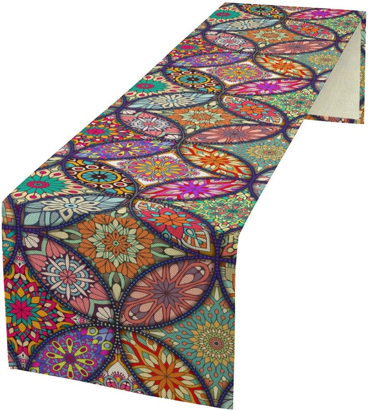 Boho Floral Table Runner,Colorful Flower Retro Bohemian Table Cloth Kitchen Dining Table Home Party Decoration 13x36 Inch