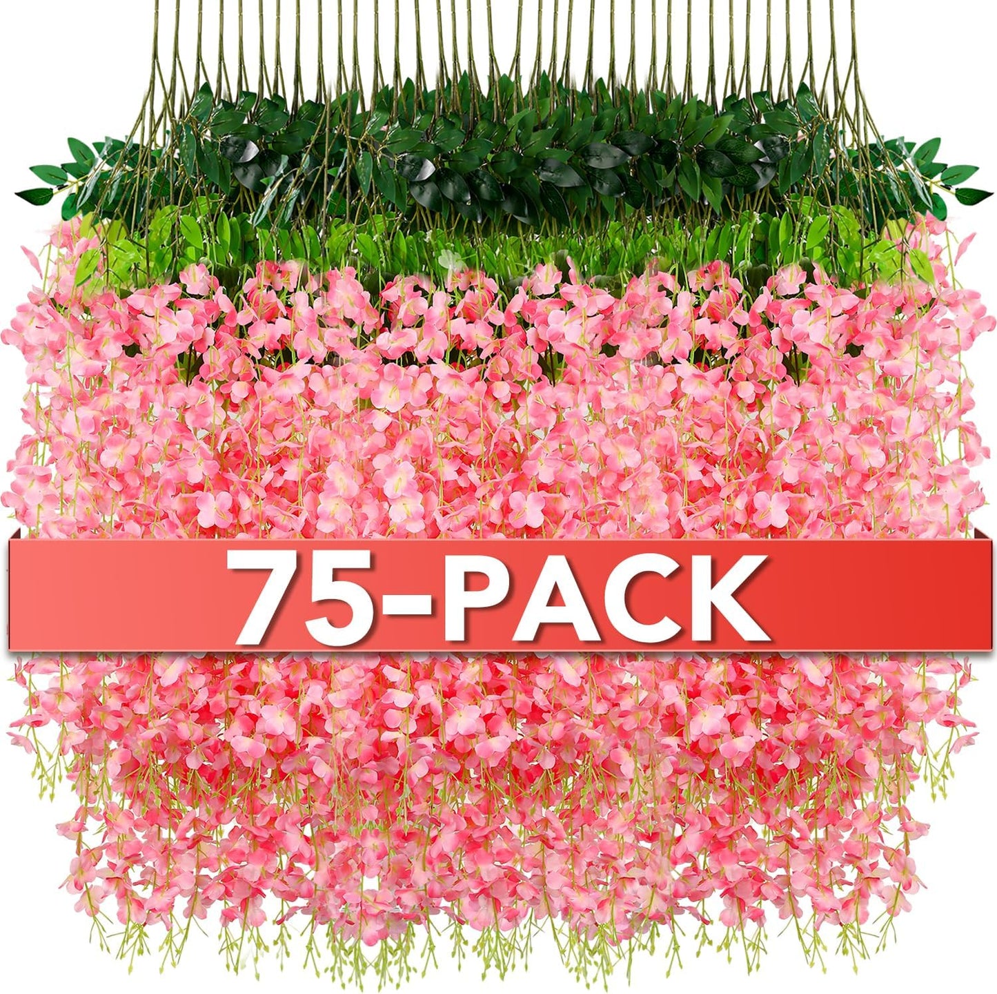 Wisteria Hanging Flowers,Fake Hanging Flowers,Wisteria artificiales Garland for Home Wedding Arch Floral Party Garden Ceremony Outdoor Decor,3.6 feet Long(75,Pink)