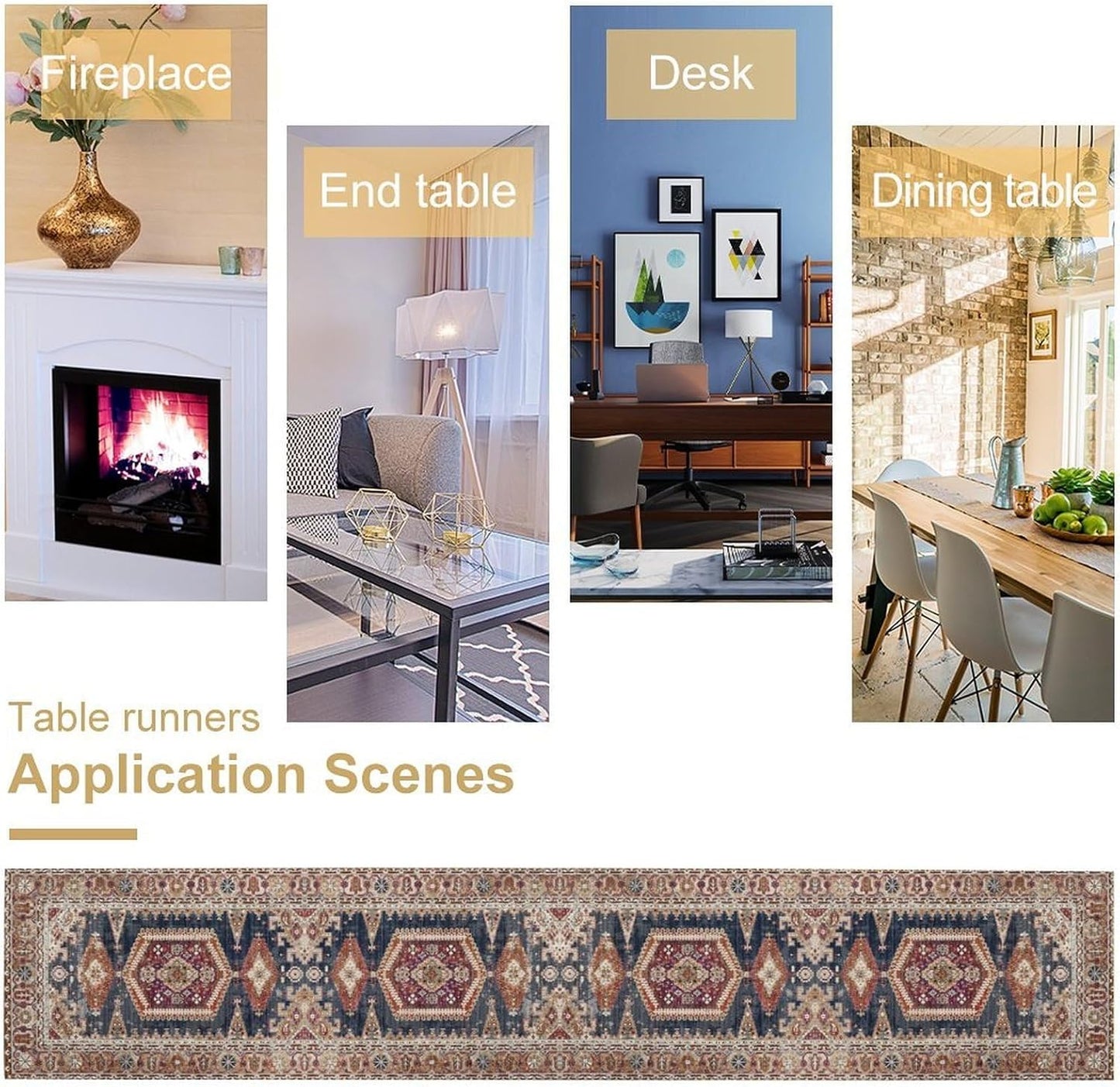 Vintage Boho Table Runner,Flower Geometric Design Rustic Farmhouse Table Runner for Home Farmhouse Kitchen Table Dining Coffee Room Garden Party Wedding Decor 13x72in