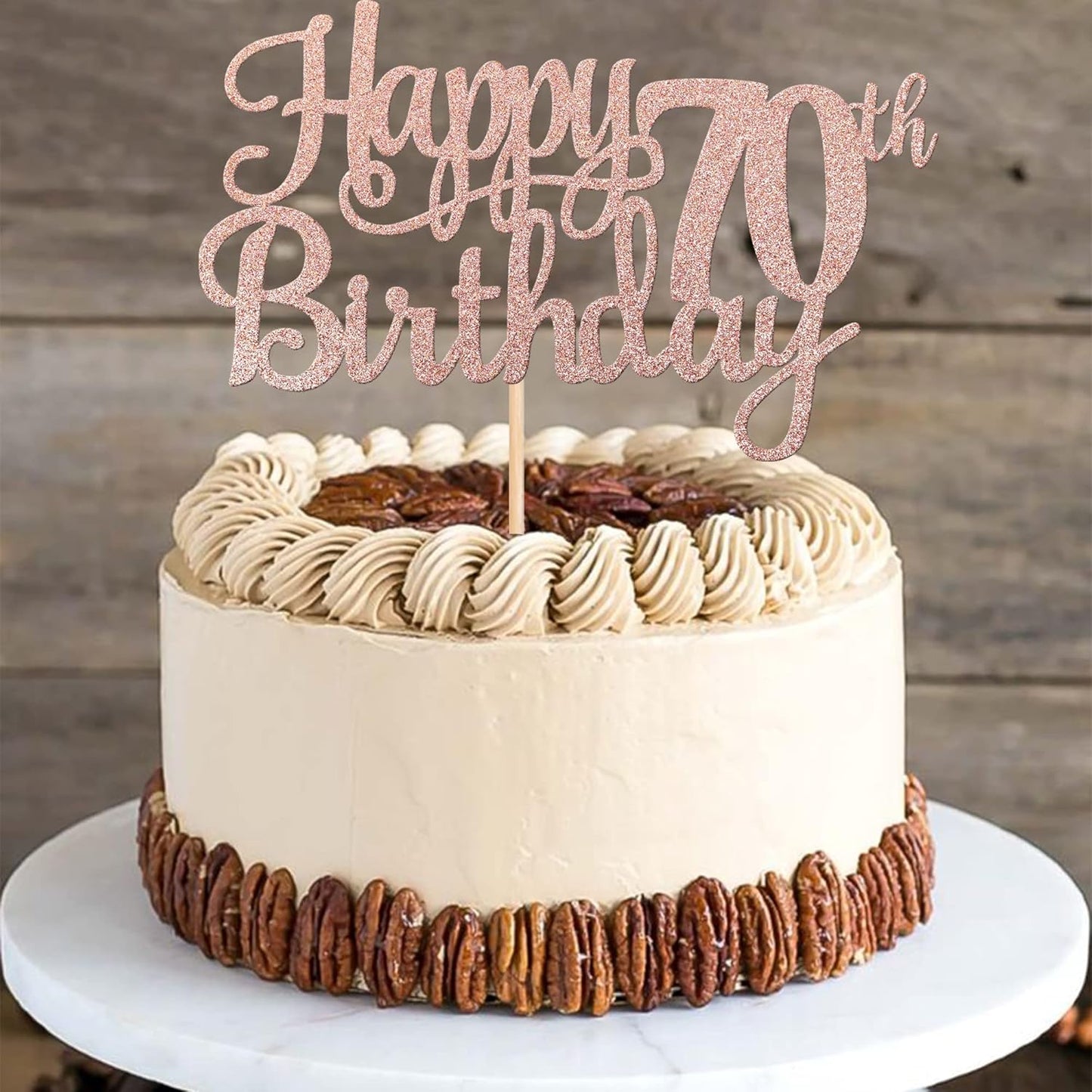 1 PCS Happy 70th Birthday Cake Topper Glitter Cheers to 70 Years Birthday Cake Pick Seventy 70 Fabulous Cake Decoration for Happy 70th Birthday Anniversary Party Decorations Supplies Rose Gold