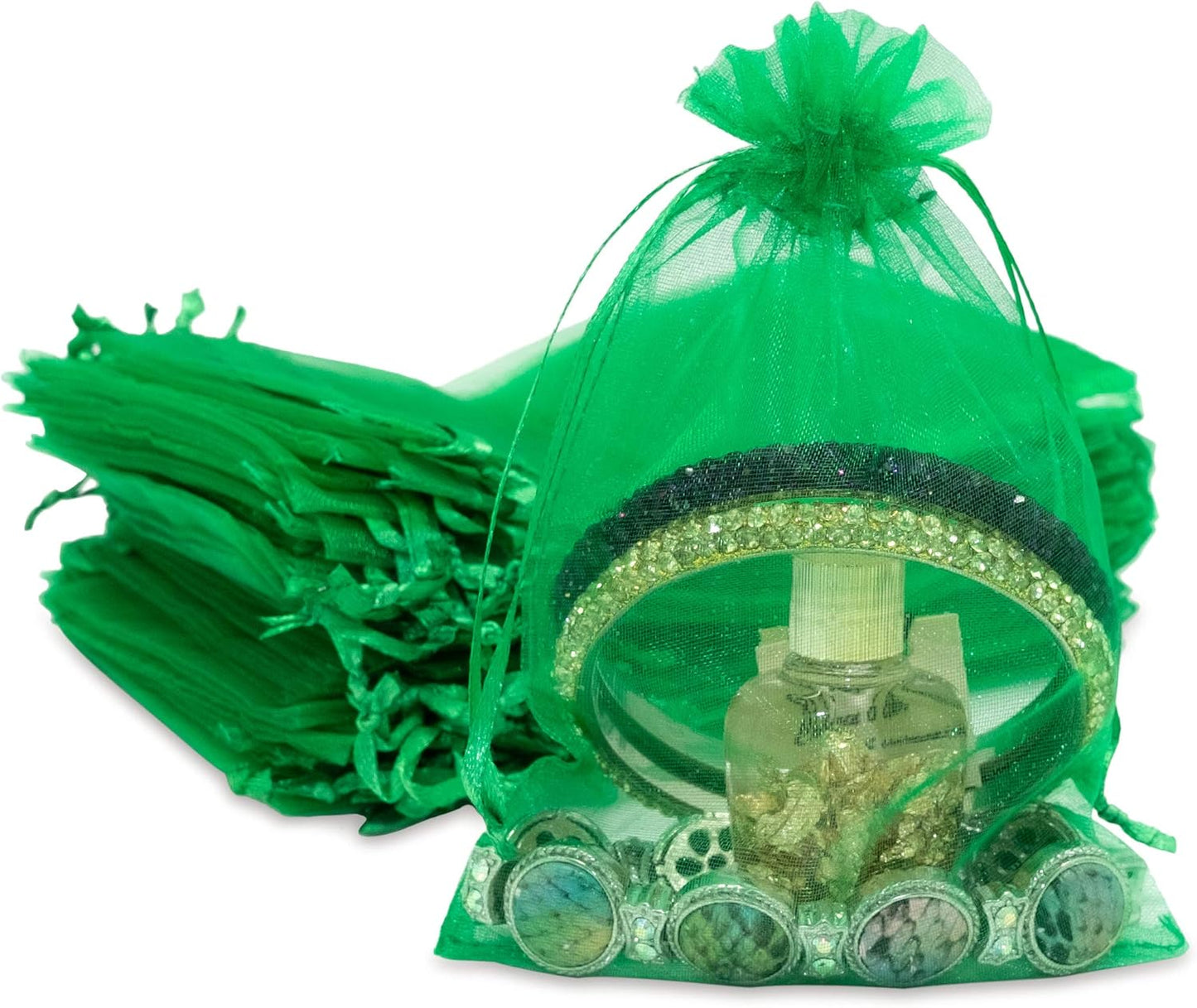 TheDisplayGuys 48-Pack 4x6 Light Green Sheer Organza Gift Bags with Drawstring, Jewelry Candy Treat Wedding Party Favors Mesh Pouch